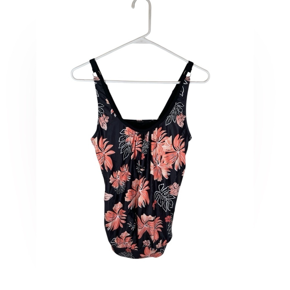 Yonique Pink & Black Floral Tankini Medium